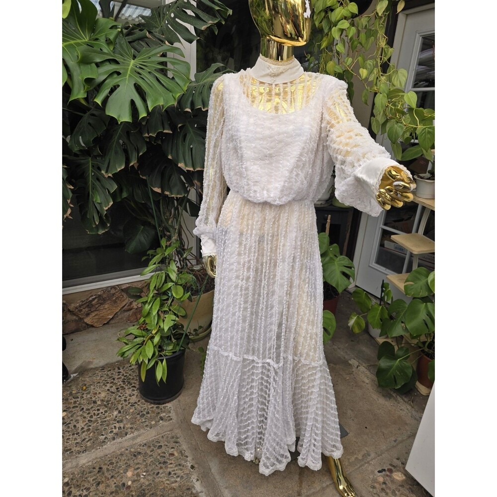 Vintage Recollections Lace Prairie Dress White Cottagecore Victorian L - Picture 2 of 15